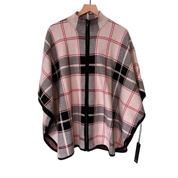 Nicole Miller NWT Plaid Zip Up Poncho Cape 1x Sweater - Picture 1 of 9